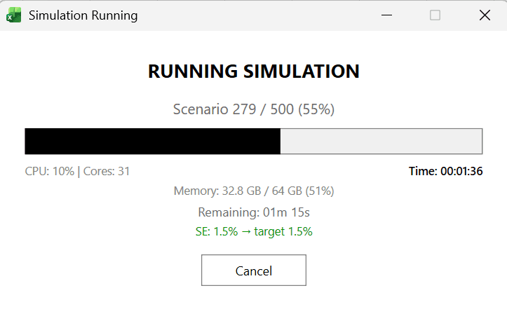 BESO simulation with convergence detection — SE 1.5% reaching target